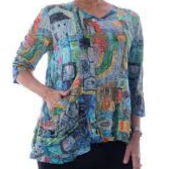 Grace & Joy Ophelia Multi Color Crinkle One Pocket Top Size M - Picture 1 of 14